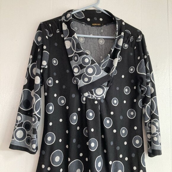 Reborn Dress Black Abstract Geometric Artsy Polka Dot Print Long Sleeve Large - Picture 4 of 11